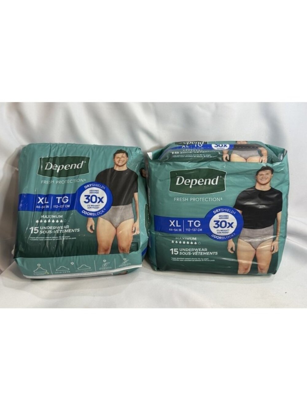 LOT of 2 Depends Adult Size XL Incontinence Underwear Men Disposable 15 Ct x2 3E